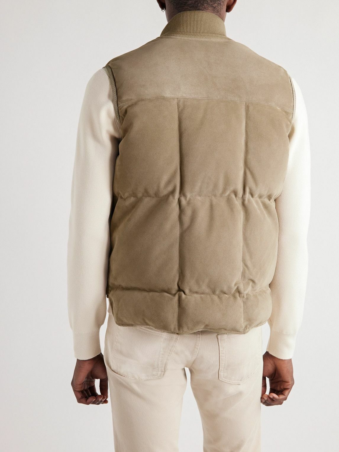 TOM FORD - Leather-Trimmed Quilted Suede Down Gilet - Brown TOM FORD
