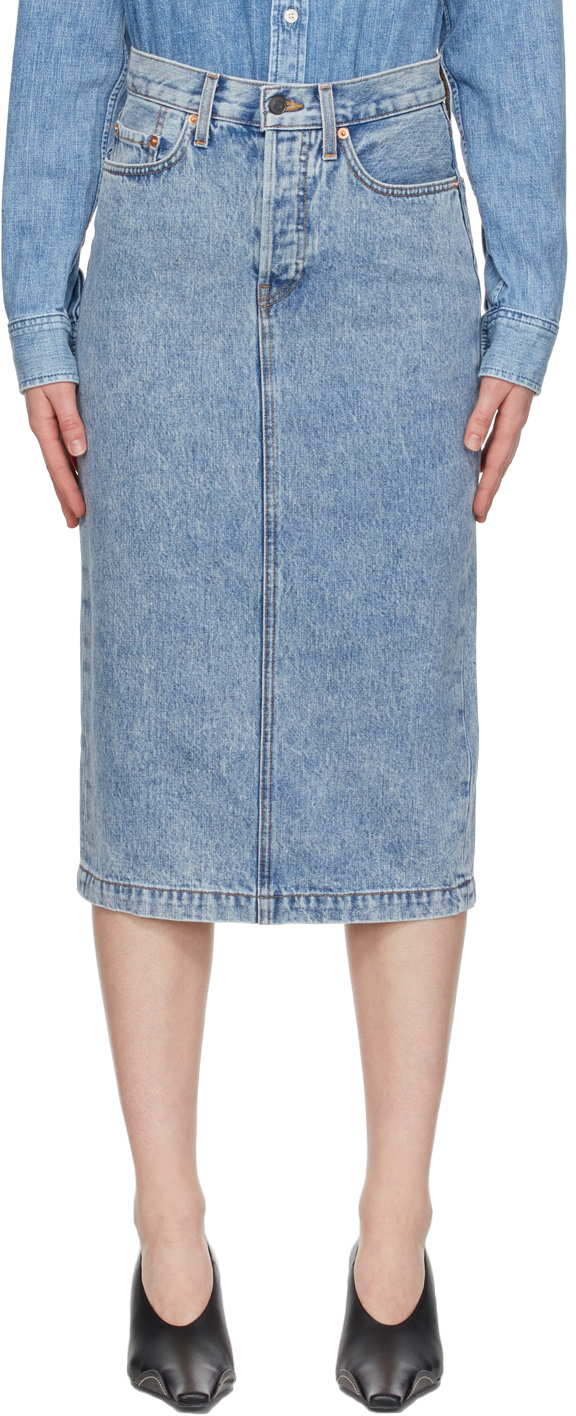 WARDROBE.NYC Blue Denim MidLength Skirt WARDROBE.NYC
