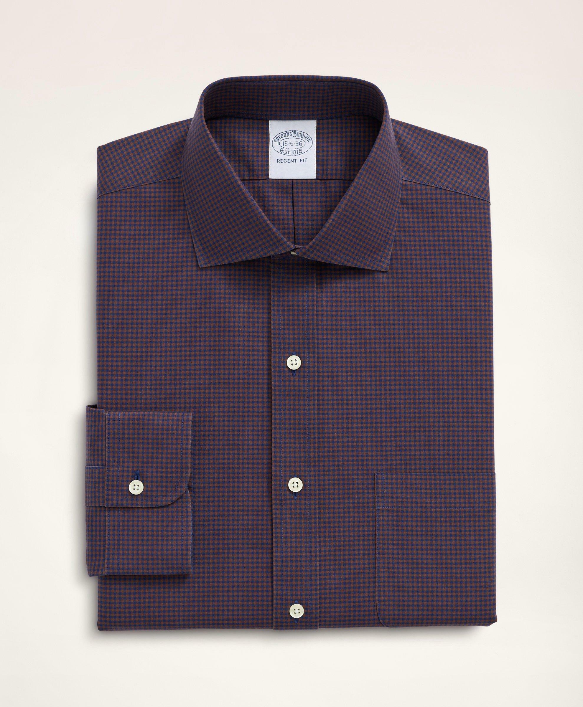 Brooks Brothers Men's Stretch Regent Regular-Fit Dress Shirt, Non-Iron Poplin English Spread Collar Gingham | Purple
