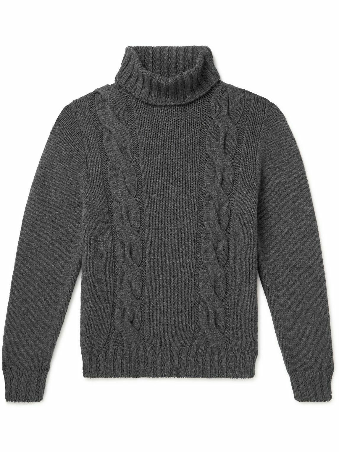 Anderson & Sheppard Rollneck CableKnit Merino Wool Sweater Gray