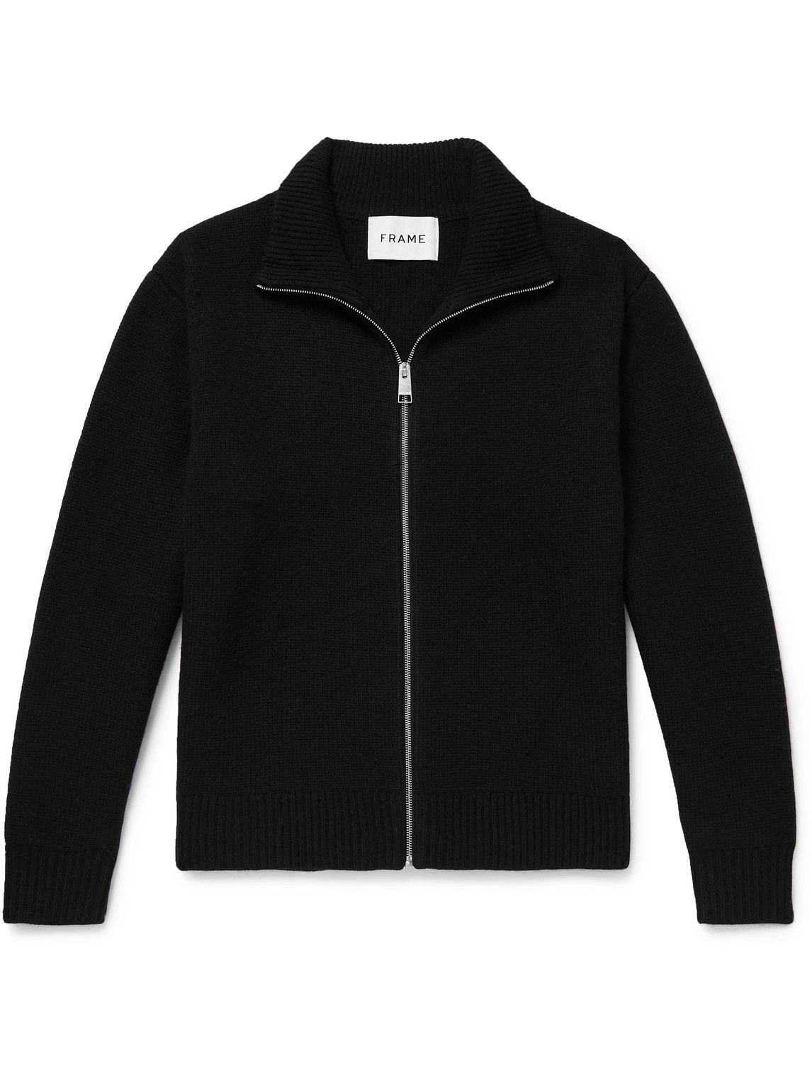 FRAME Ribbed Wool ZipUp Cardigan Black Frame Denim