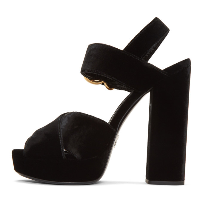 Prada Black Velvet Platform Sandals Prada