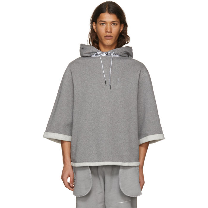 Opening Ceremony Grey Short Sleeve Banded Hoodie Opening Ceremony