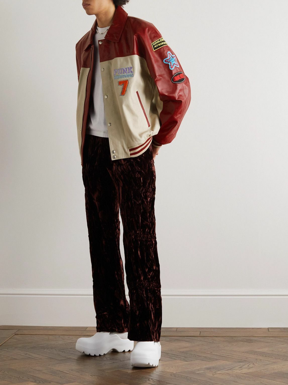 Liberal Youth Ministry Embellished ColourBlock Leather Varsity