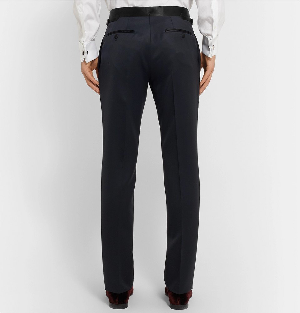 TOM FORD - Midnight-Blue Shelton Slim-Fit Satin-Trimmed Grain de Poudre  Tuxedo Trousers - Midnight blue TOM FORD