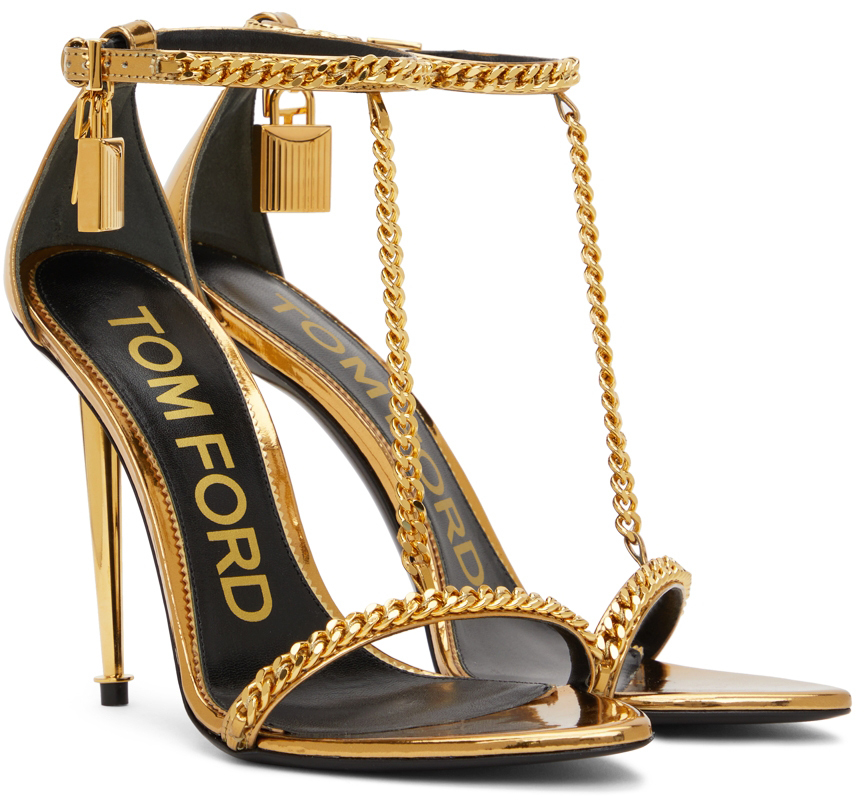 TOM FORD Gold Mirror Padlock Pointy Heeled Sandals TOM FORD