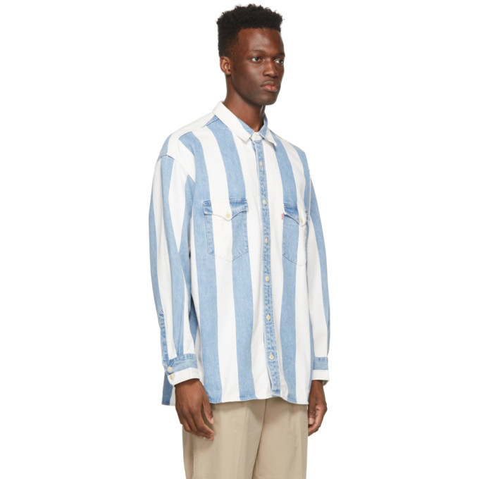 Levis Blue and White Denim Stripe Oversized Barstow Shirt Levis