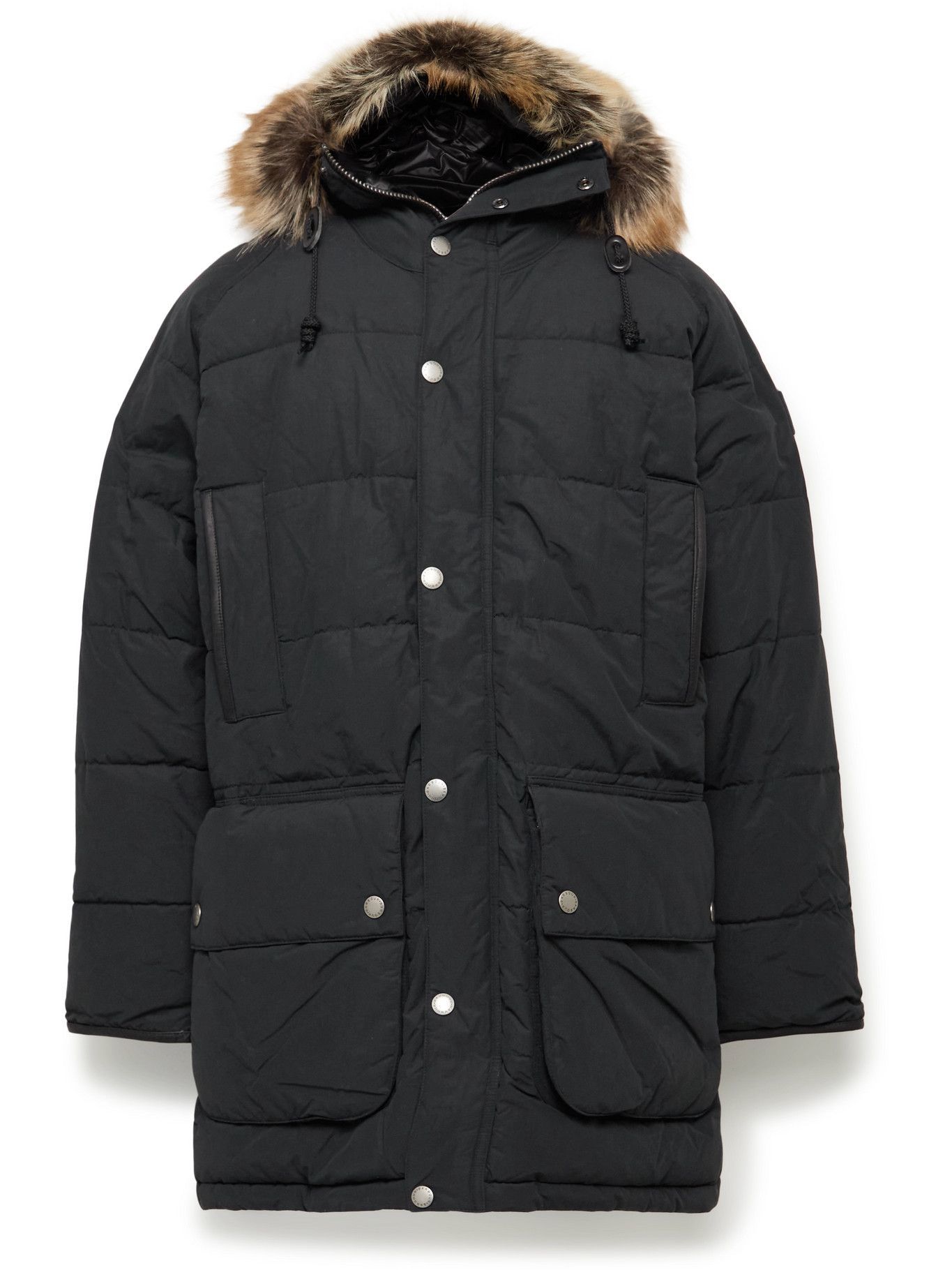 Photo: Barbour Gold Standard - Leather-Trimmed Quilted Coated-Canvas Hooded Parka - Black