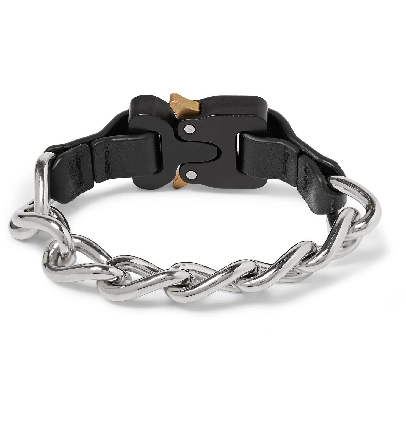 1017 ALYX 9SM - Leather-Trimmed Silver-Tone Bracelet - Black 1017 ALYX 9SM