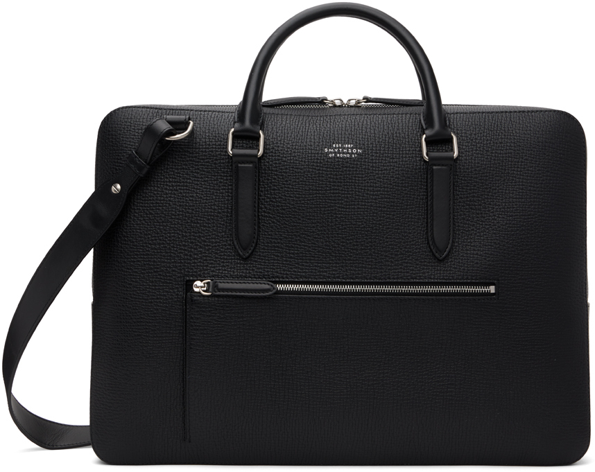 Smythson Black Slim Briefcase Smythson