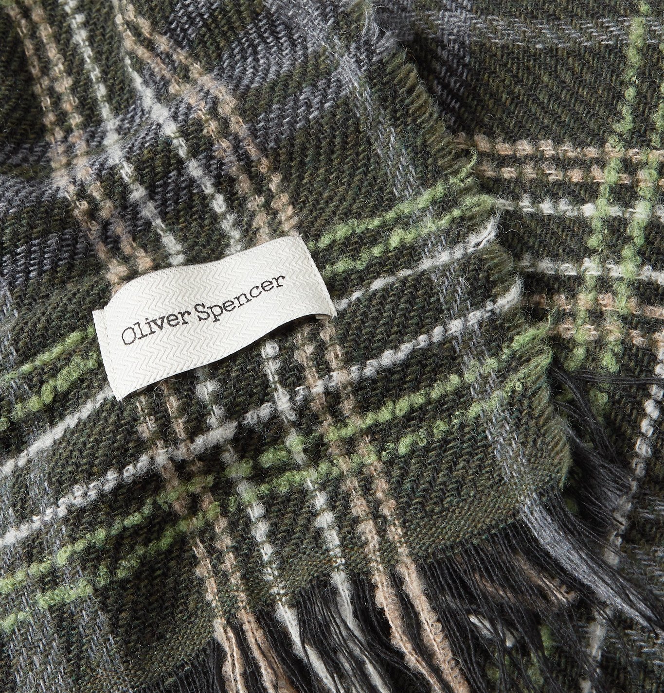 Oliver Spencer - Fringed Checked Wool-Blend Scarf - Green