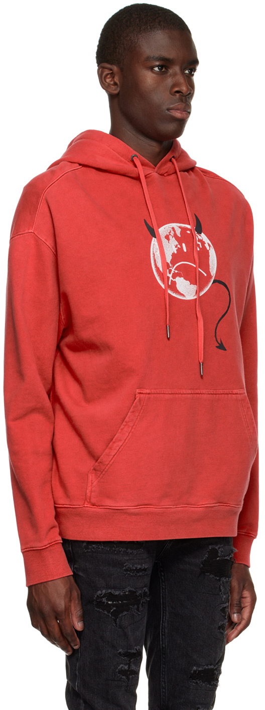 Red Devil Hoodie Decora Kei Hoodie Pink Distressed Hood Ruffle Sleeve Sweatshirt