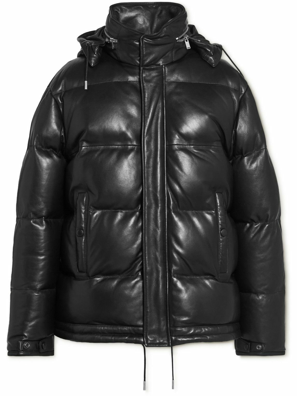 SAINT LAURENT - Quilted Leather Hooded Down Jacket - Black Saint Laurent