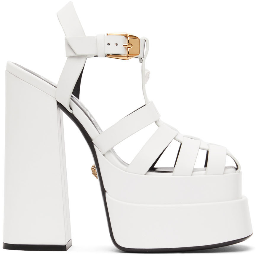 Versace White 'La Medusa' Platform Mary Jane Heels Versace