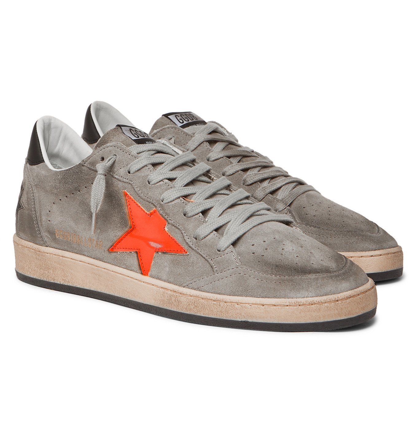 Golden Goose - Ball Star Distressed Leather-Trimmed Suede Sneakers ...
