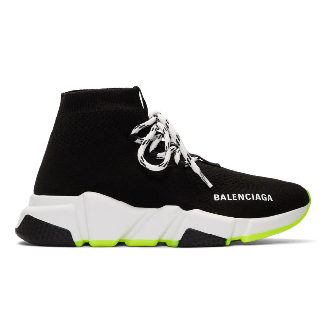 Balenciaga Black and White Lace-Up Speed Sneakers Balenciaga