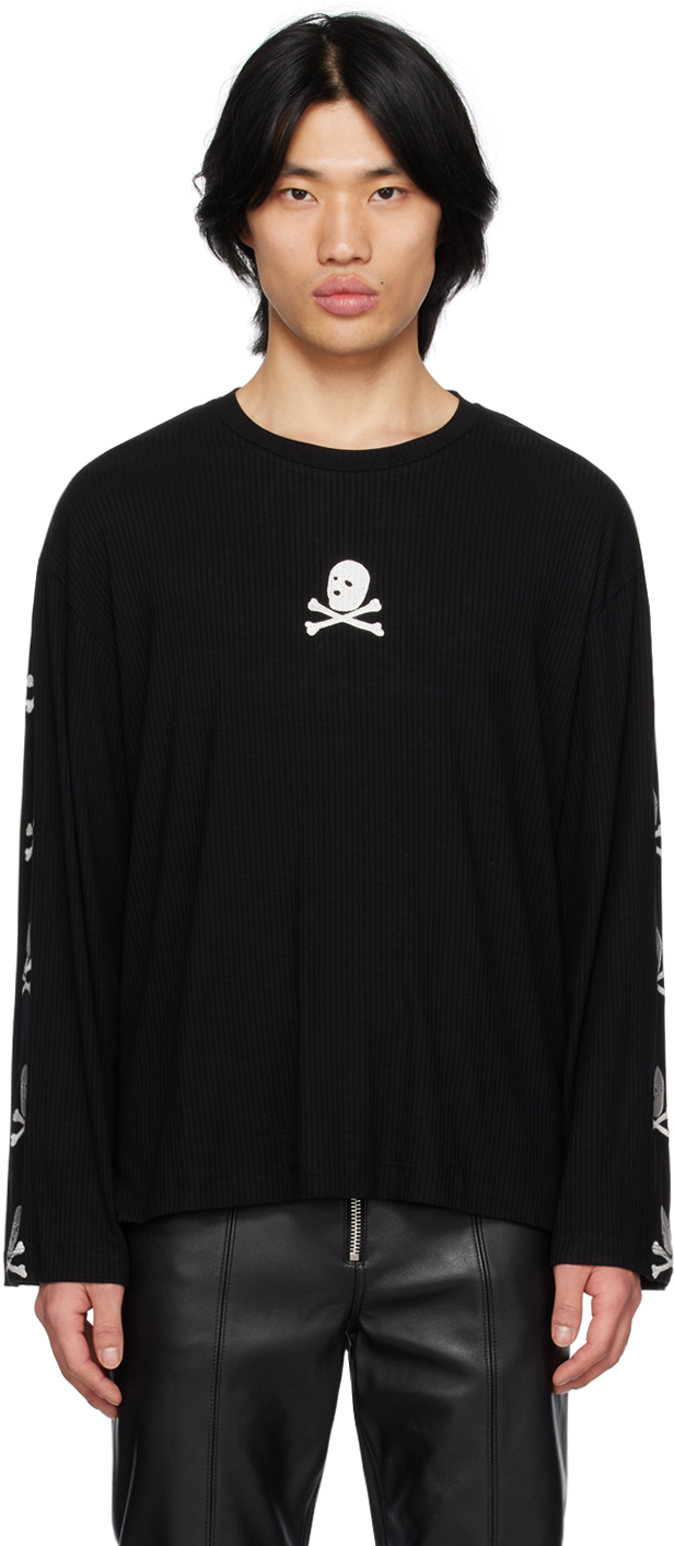 EMBELLISHED STICKER LONG SLEEVES TEE / BLK