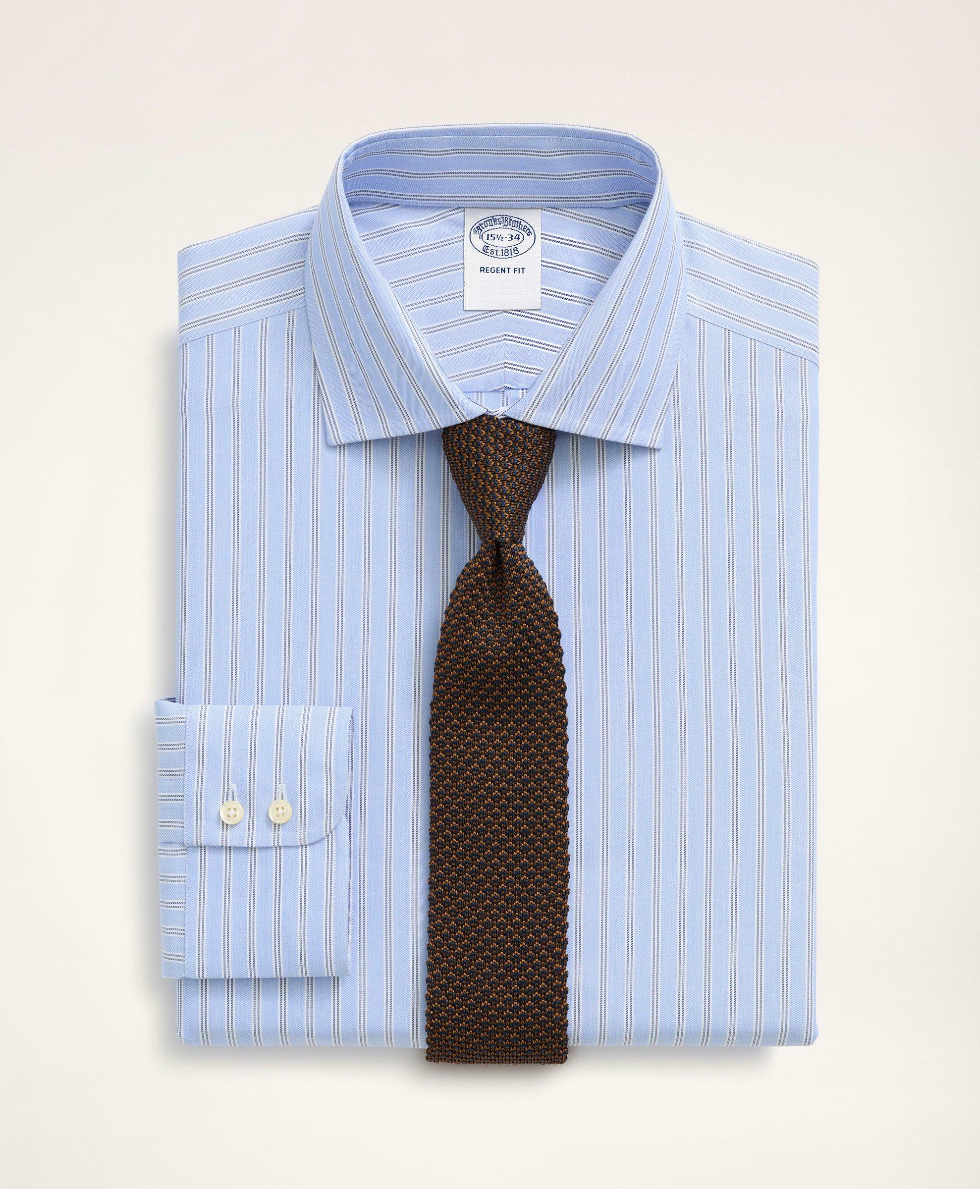 Brooks Brothers Men's x Thomas Mason Regent Regular-Fit Dress Shirt, English Collar Double Stripe | Aqua