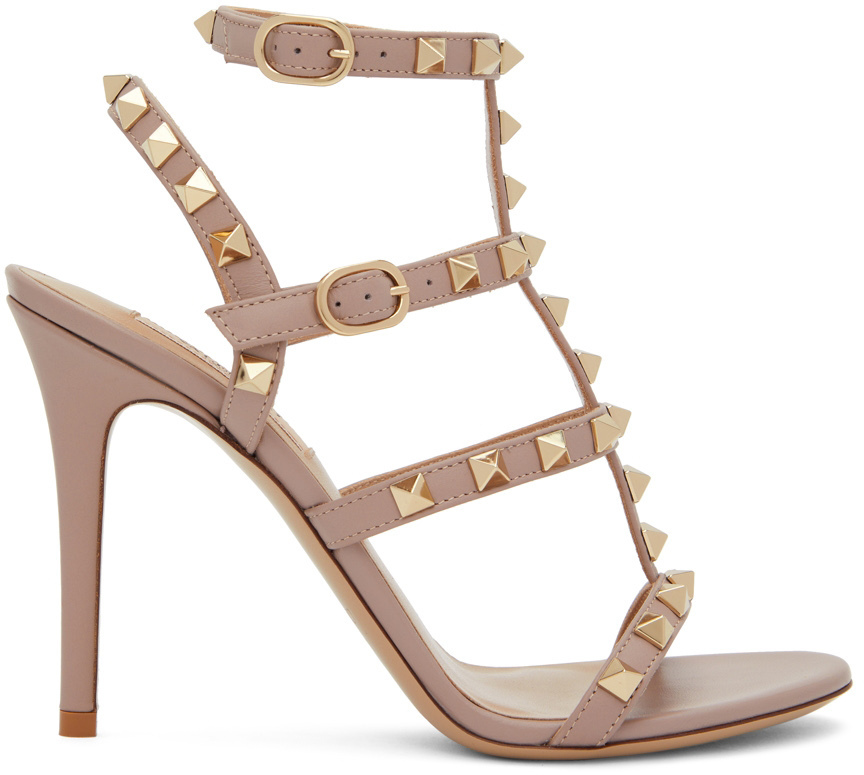 Valentino Garavani Taupe Rockstud Heeled Sandals Valentino Garavani