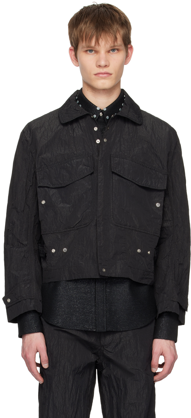 Omar Afridi Black Crinkled Bomber Jacket