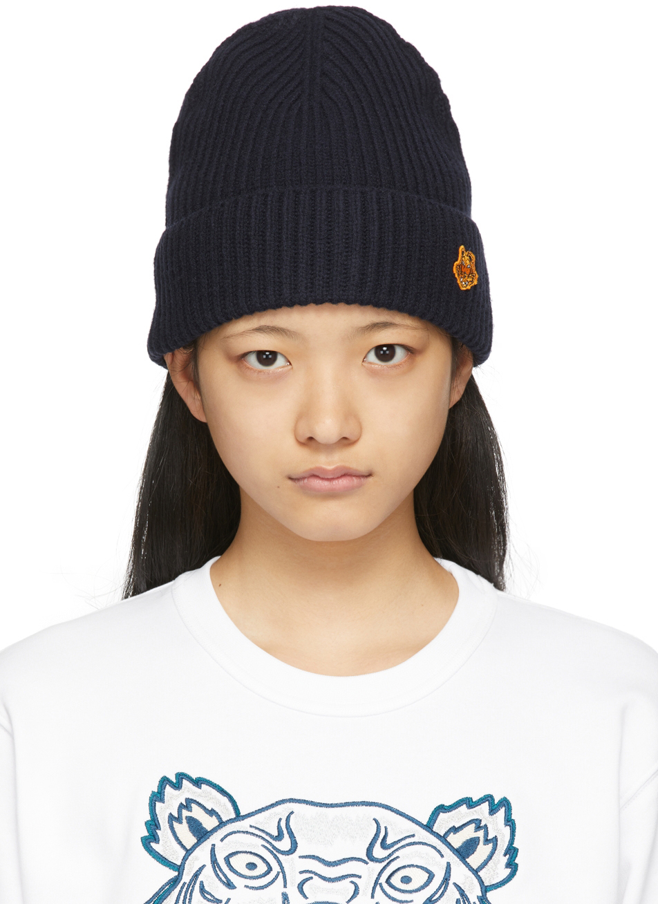 Kenzo Navy Tiger Crest Wool Beanie Kenzo