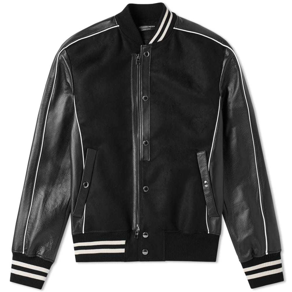 Alexander McQueen Leather Sleeve Varsity Jacket Black Alexander McQueen