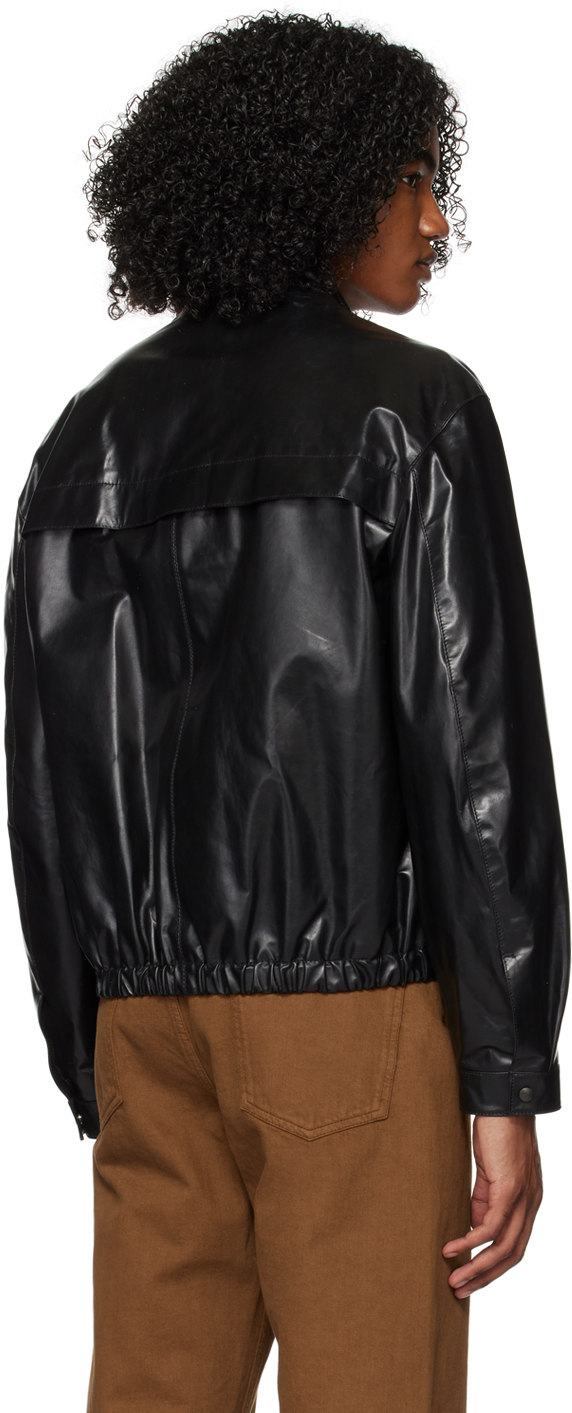 LEMAIRE Black Band Collar Leather Jacket Lemaire