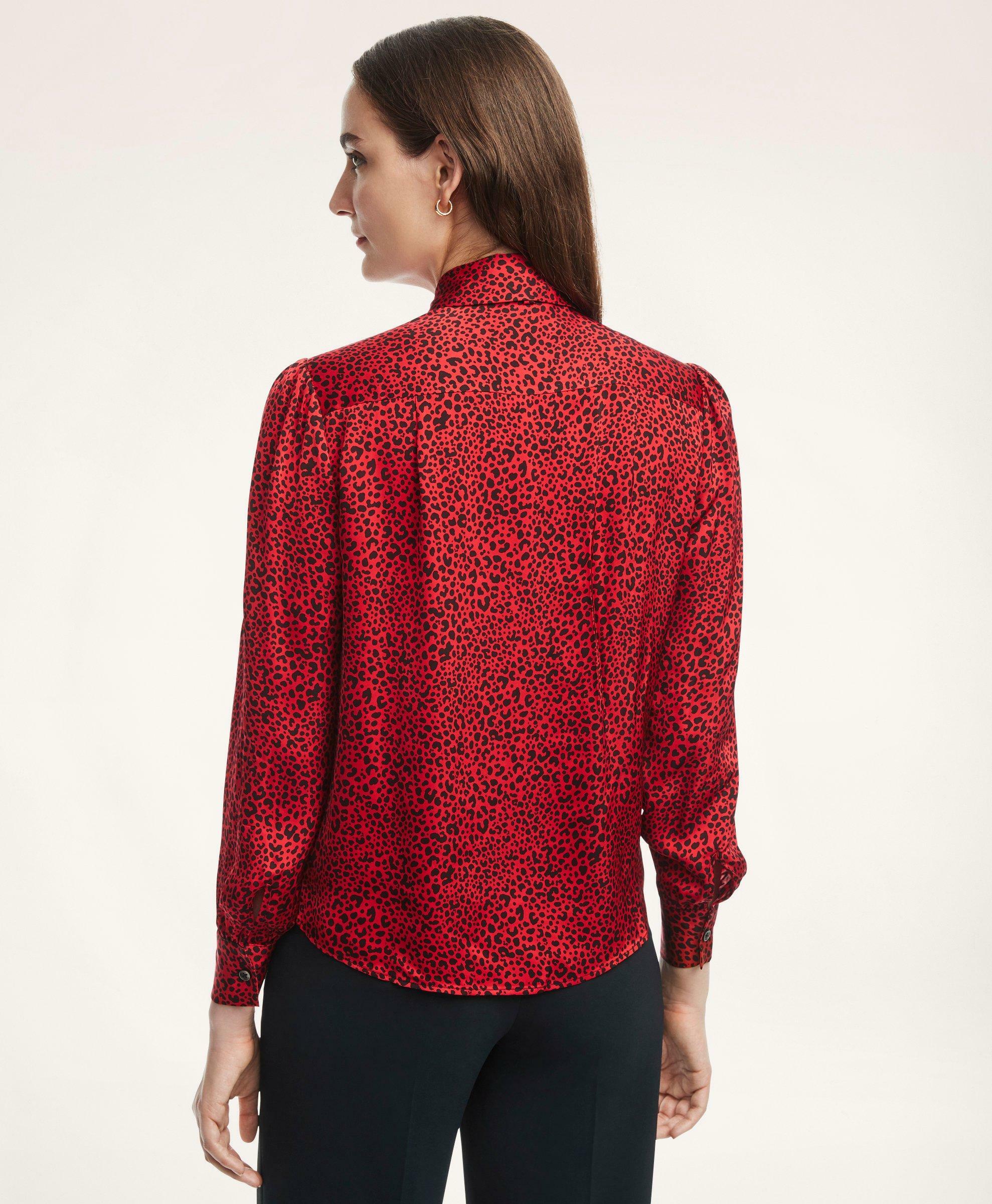 Brooks Brothers Women's Satin Printed Bow Blouse | Red