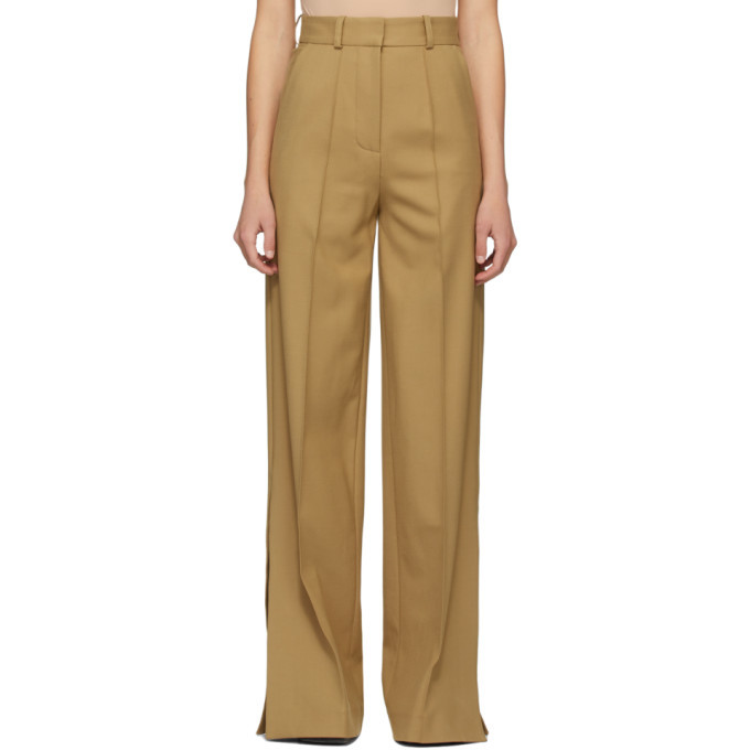 Rokh Tan Wool Tailored Wide-Leg Trousers Rokh