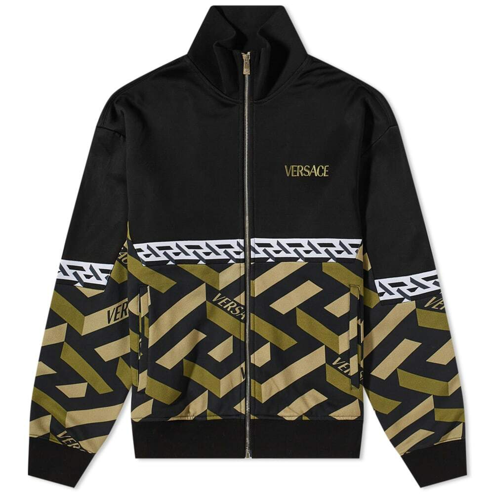 Versace Men's Geometric Logo Track Jacket in Black/Yellow Versace