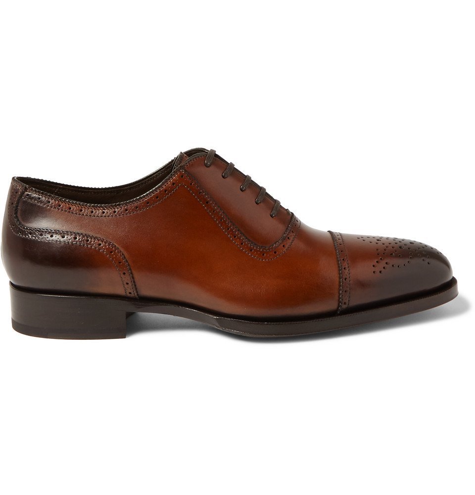 TOM FORD - Austin Cap-Toe Burnished-Leather Oxford Brogues - Brown TOM FORD