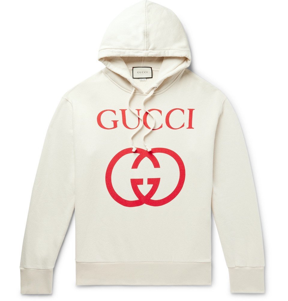 Gucci - Logo-Print Loopback Cotton-Jersey Hoodie - Men - Cream Gucci