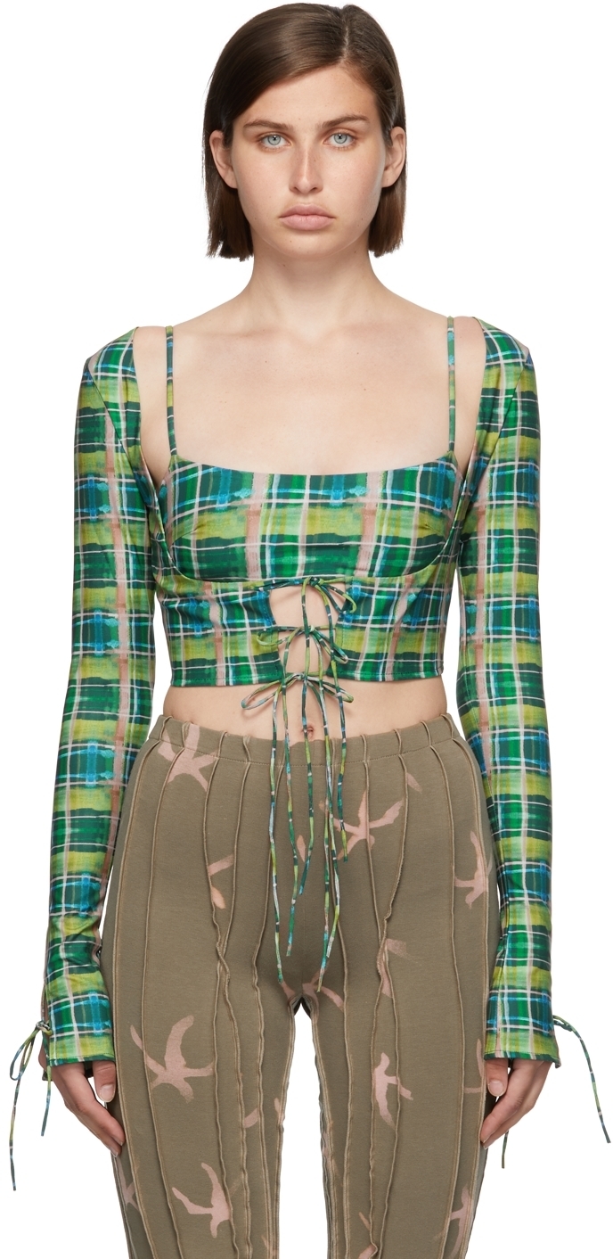 Danielle Guizio Green Plaid Scoop Tie 