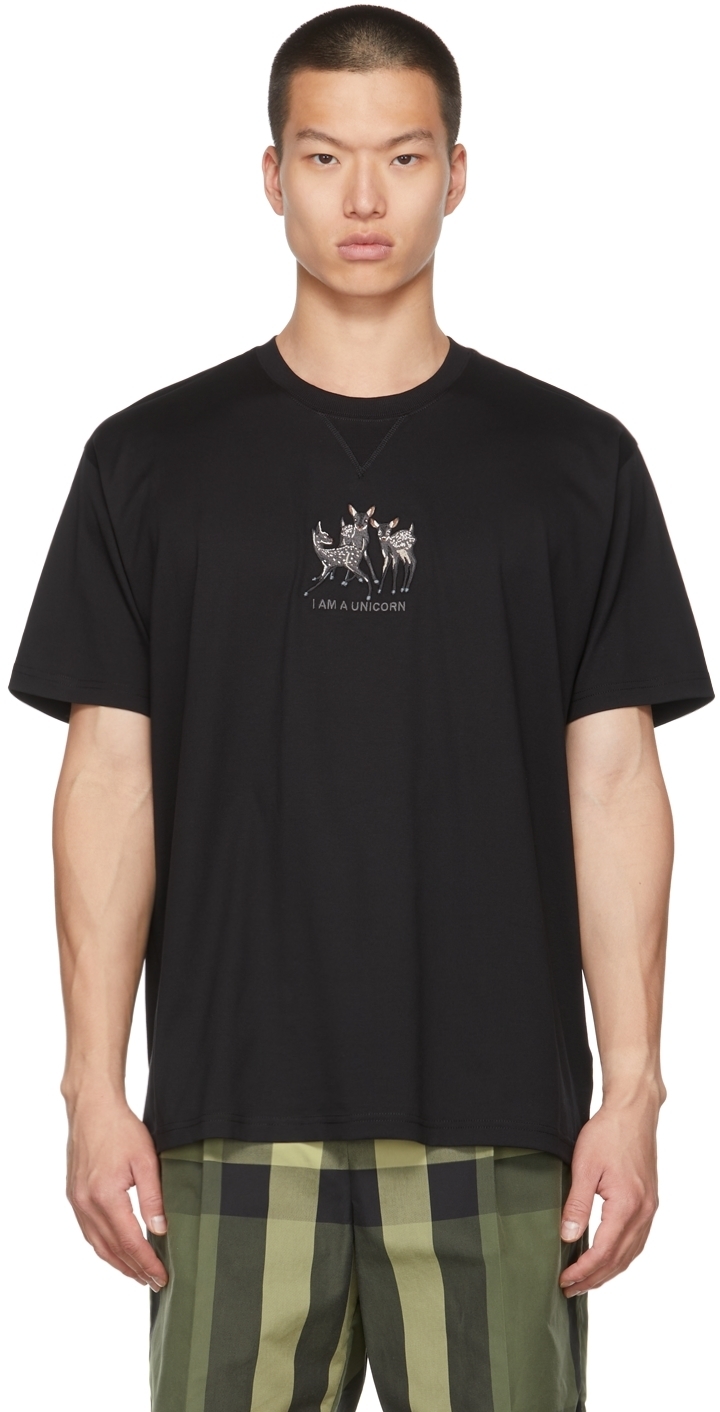 Burberry Black Embroidered Deer Oversized T-Shirt Burberry