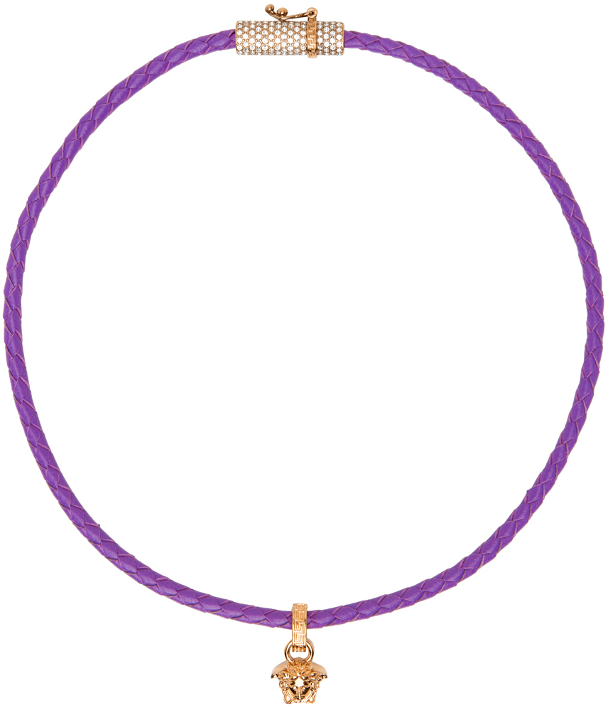 Photo: Versace Purple Leather Crystal Medusa Necklace