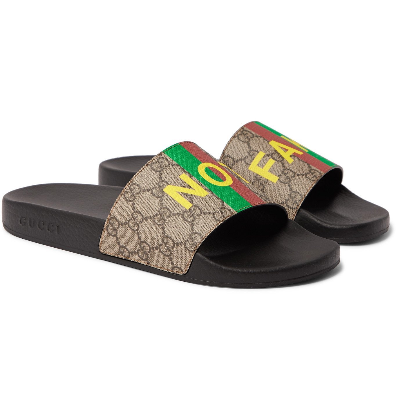 Gucci - Printed Leather-Trimmed Monogrammed Coated-Canvas Slides ...