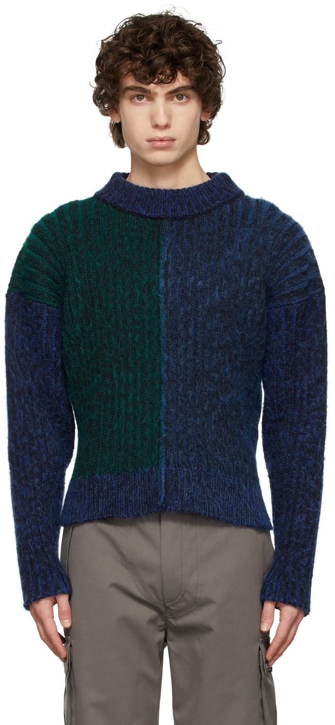 AGR Blue & Green Brushed Crewneck Sweater AGR