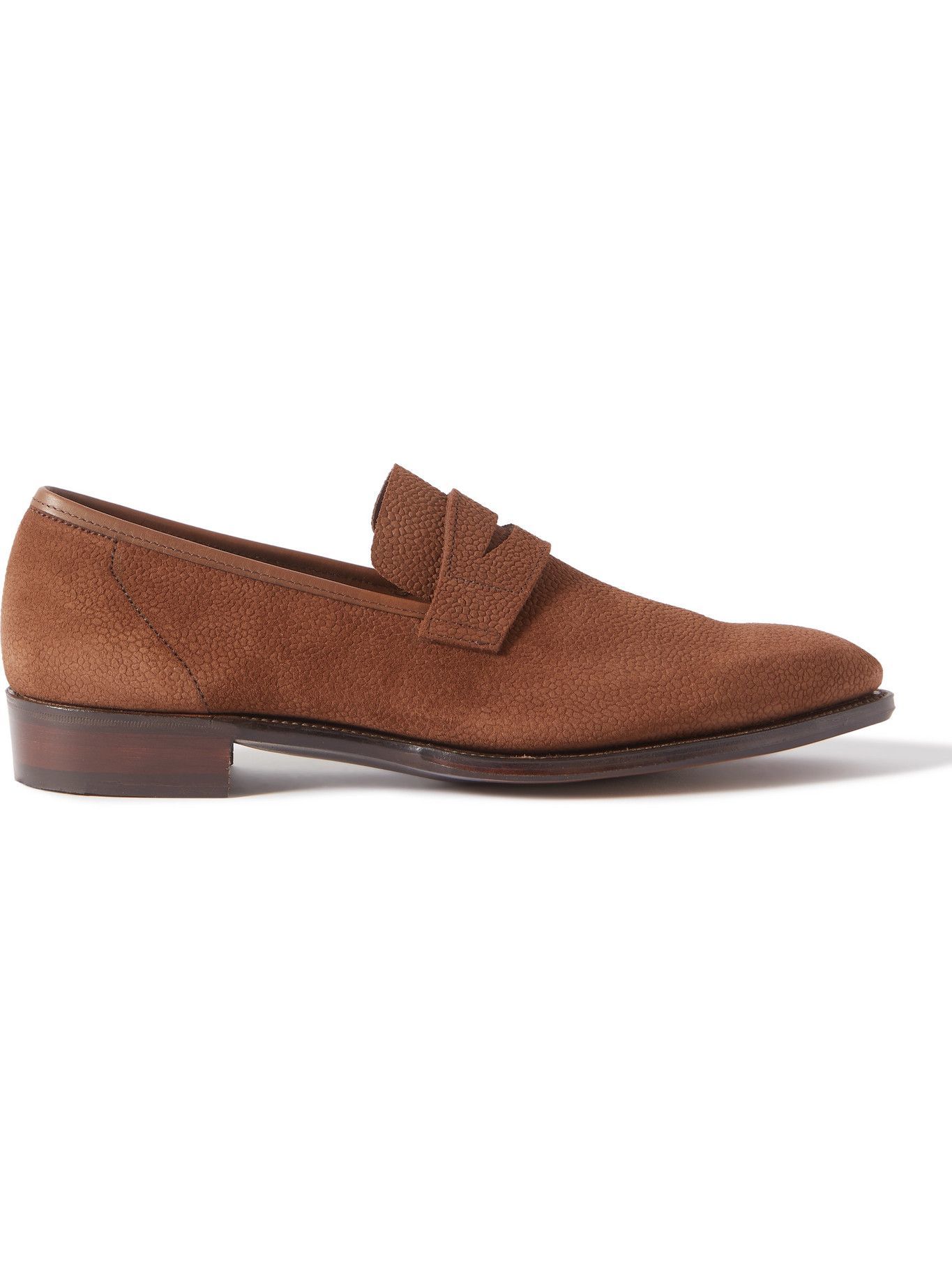 GEORGE CLEVERLEY - George Leather-Trimmed Pebble-Grain Suede Penny ...