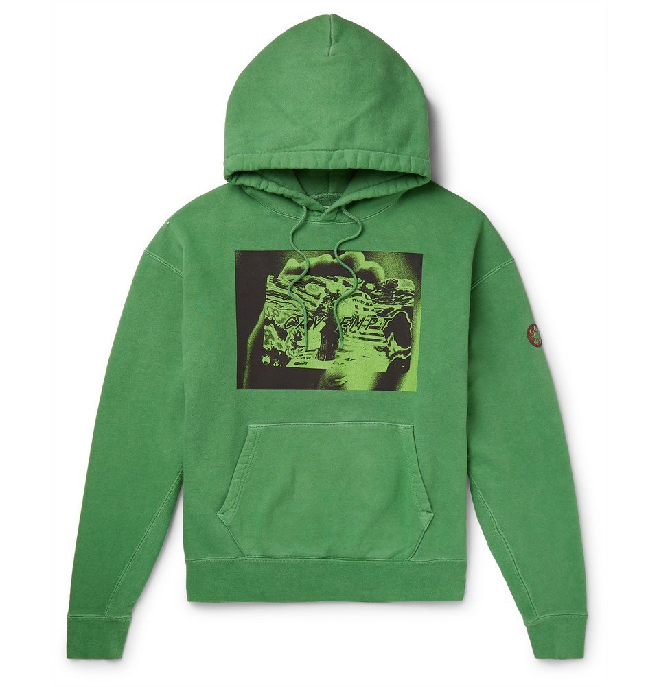 Cav Empt - Tut Card Printed Loopback Cotton-Jersey Hoodie - Green