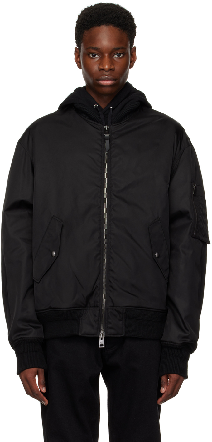 Maison Kitsun Black Logo Patch Bomber Jacket Maison Kitsune