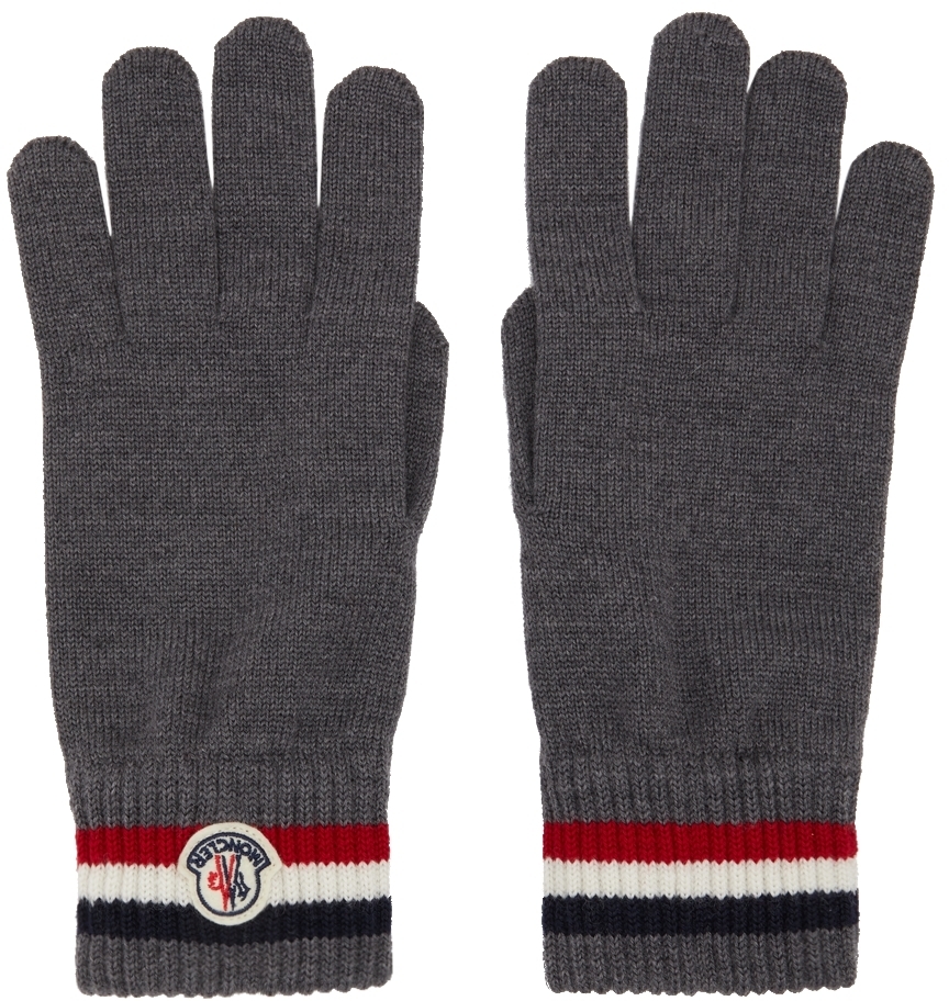 Moncler Grey Wool Stripe Gloves Moncler