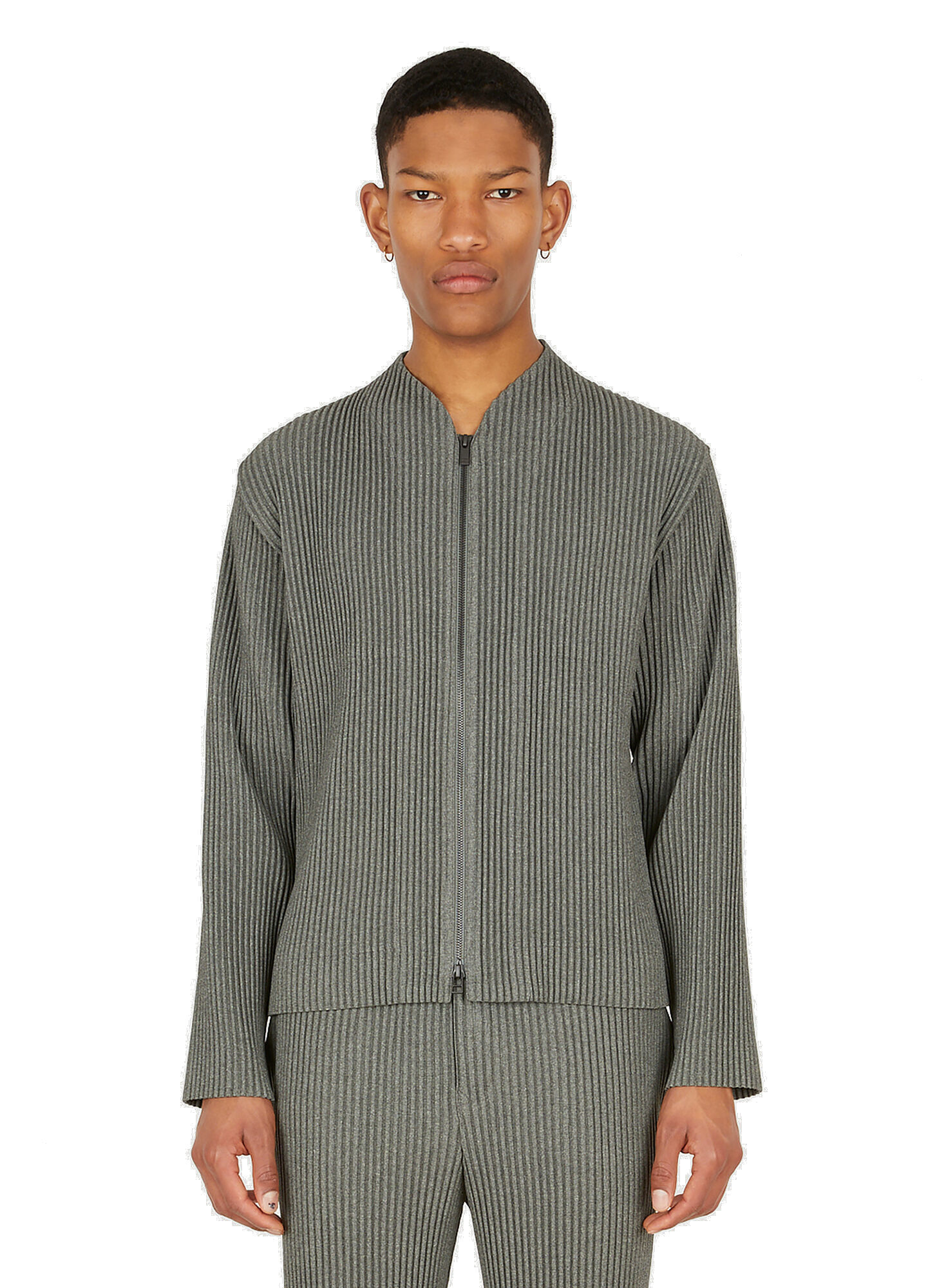 Lightweight Plissé Zip-Up Sweatshirt in Grey Homme Plisse Issey Miyake