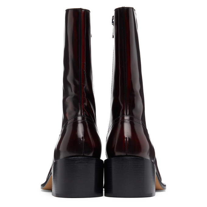 Dries Van Noten Burgundy Leather ZipUp Boots Dries Van Noten