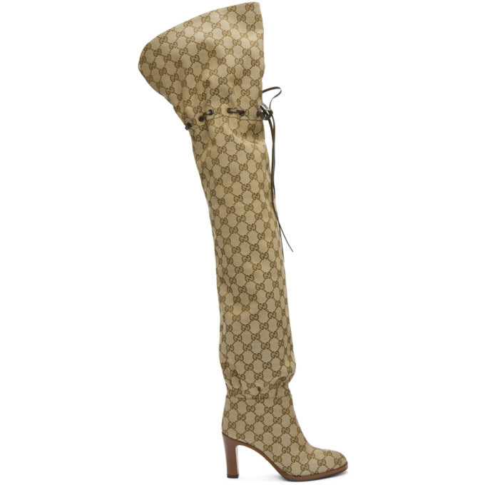 Gucci Beige GG Lisa Over-the-Knee Boots Gucci