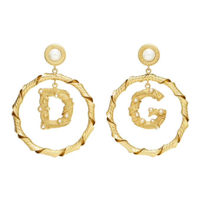 Dolce and Gabbana Gold DG Pearl Hoop Earrings Dolce & Gabbana
