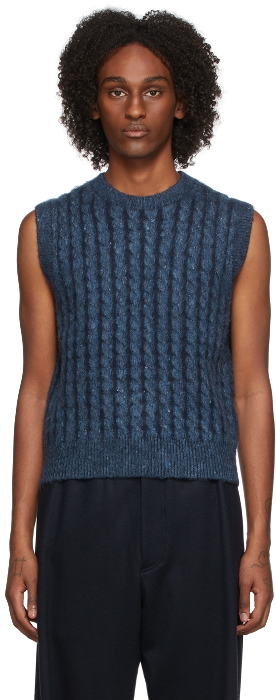 Photo: Acne Studios Blue Wool Rib Knit Crewneck Vest