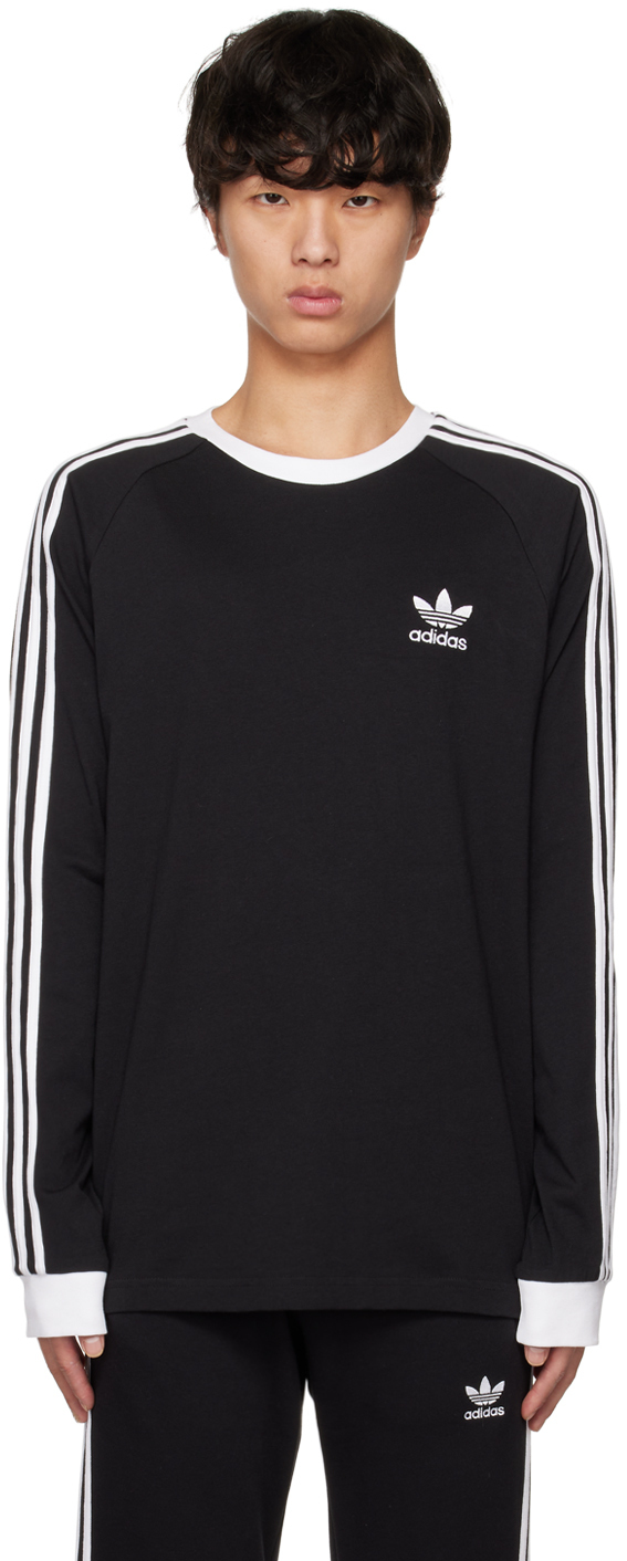 adidas Originals Black Adicolor Classics 3-Stripes Long Sleeve T-Shirt ...