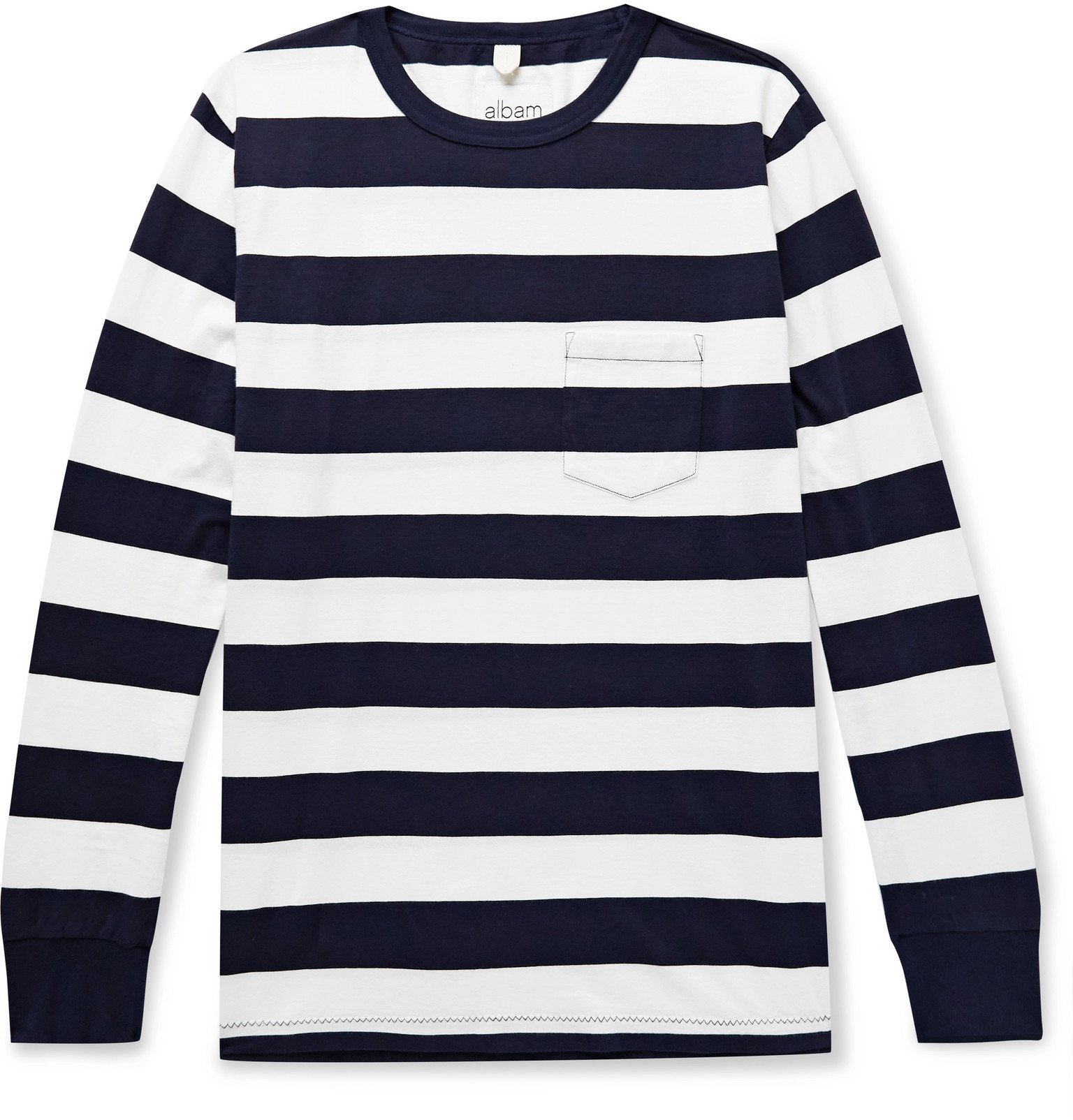 Albam Striped CottonJersey TShirt Blue Albam