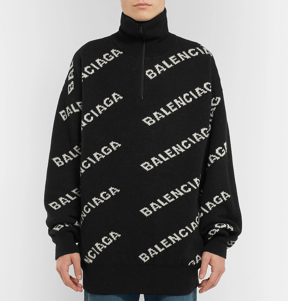 Balenciaga - Oversized Logo-Intarsia Half-Zip Sweater - Men - Black ...