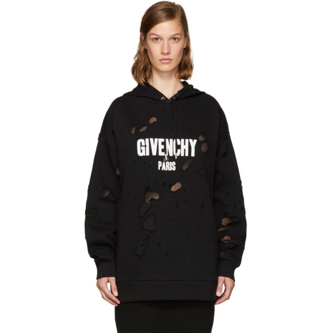Givenchy Black Destroyed Logo Hoodie 